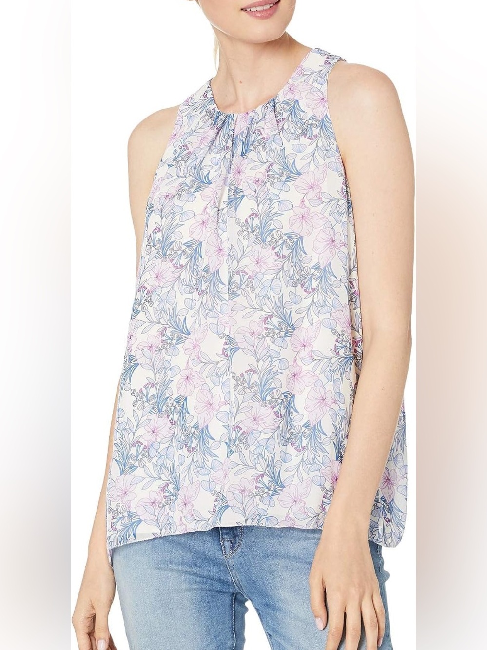 Brand New-Vince Camuto White Floral Camisole with Pink & Blue Print